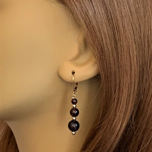 Garnet Earrings for Women on 14k Gold Filled Leverbacks Handmade in USA - Picture 4 of 4